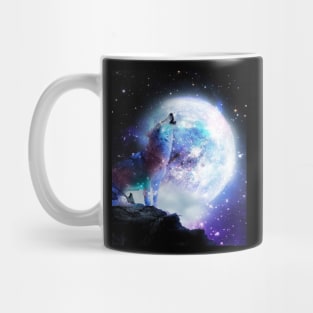 Cosmic Space Wolf Wolves Howling At Moon Mug